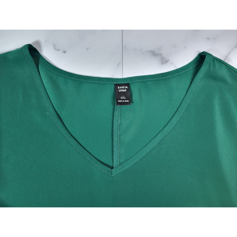 Shein Curve V-neck Black & Green Tops‎ Flutter Sleeve Flare Hem Size 4XL Career - Picture 7 of 9